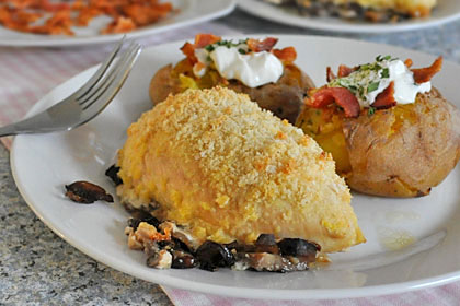 Курица в Сырно-Чесночной Корочке с Грибами