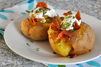 Smashed Potatoes with Garlic, Bacon and Chives